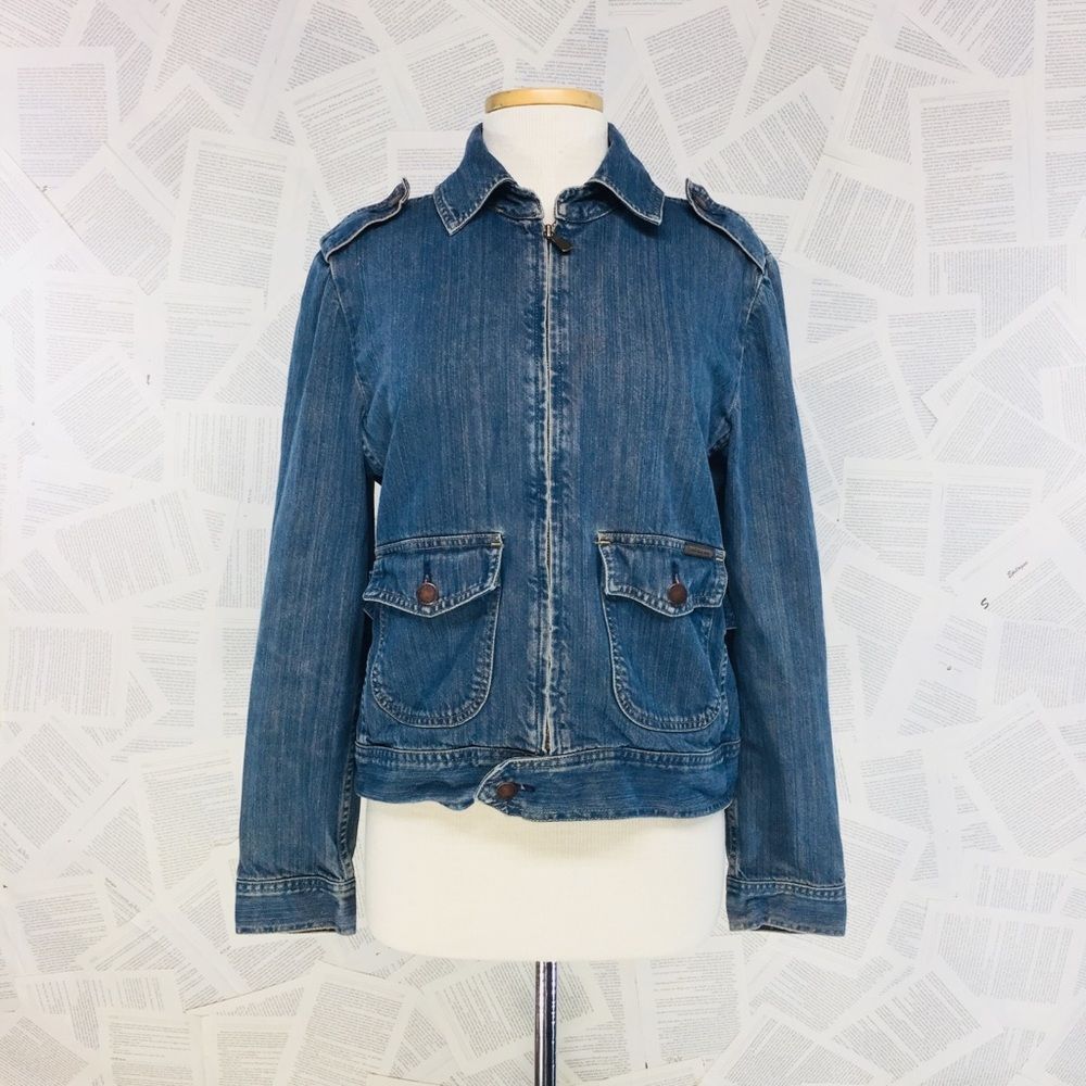 Calvin Klein blue Jean zip up jacket Large